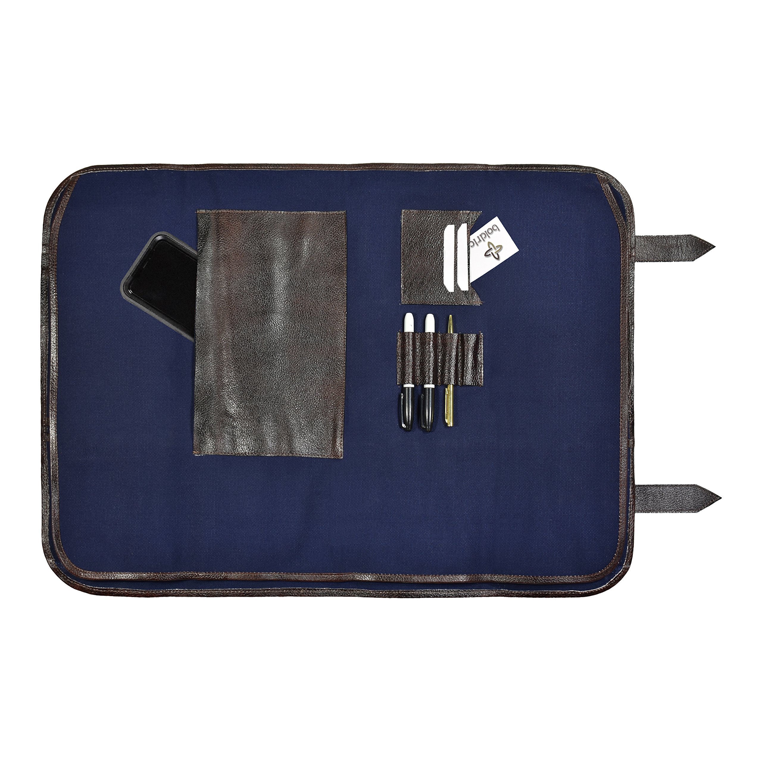 Boldric 17-Pocket Professional Chef Knife Roll Bag with Shoulder Strap - Heavy Duty Canvas Knife Case Organizer for Kitchen Tools, Utensils, Pens & Accessories (Navy) - Perfect for Chefs, Culinary Students & Traveling Cooks