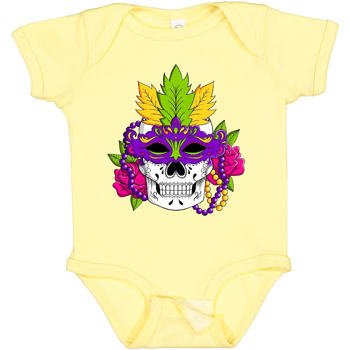 Inktastic Mardi Gras Skull with Masquerade Mask Baby Bodysuit - Fun Festive Outfit for Carnival, Halloween & Costume Parties