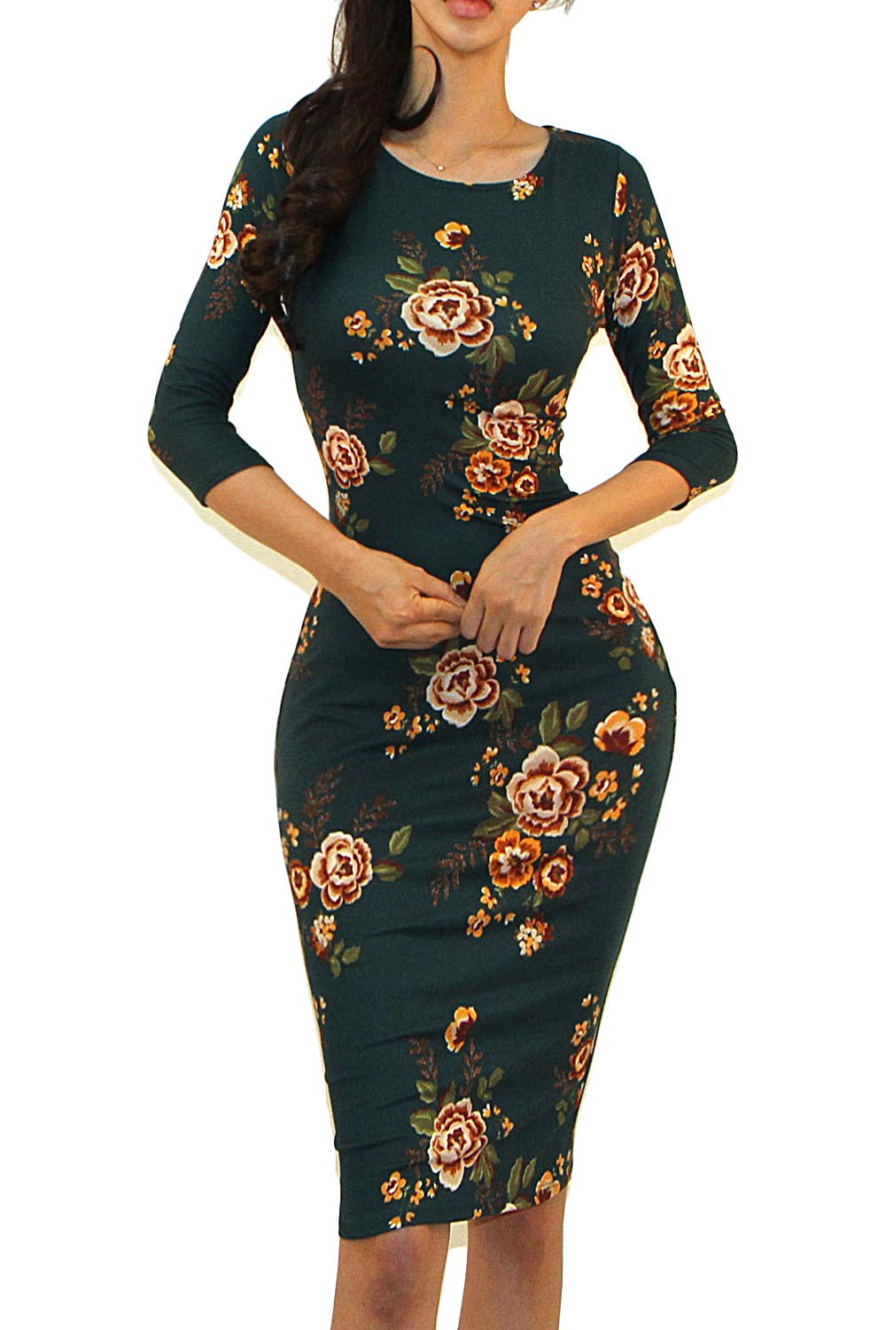 Women's Slim Fit Bodycon Pencil Midi Dress - Classic American Style for Office, Party & Date Night | Flattering Figure-Hugging Design for Formal & Casual Occasions