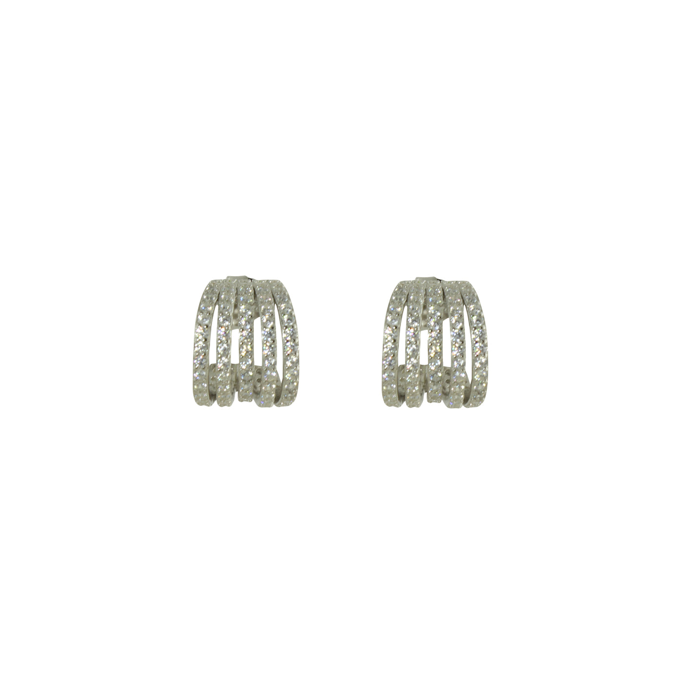Sterling Silver Pave Five Row Huggie Hoop Earrings with Post Backs - Perfect for Everyday Wear, Parties & Gifts