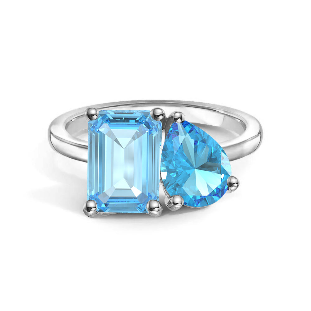 Personalized Toi et Moi Aquamarine Birthstone Ring for Women - Custom Anniversary, Engagement & Wedding Jewelry Gift - Perfect for Couples, Brides & Romantic Occasions