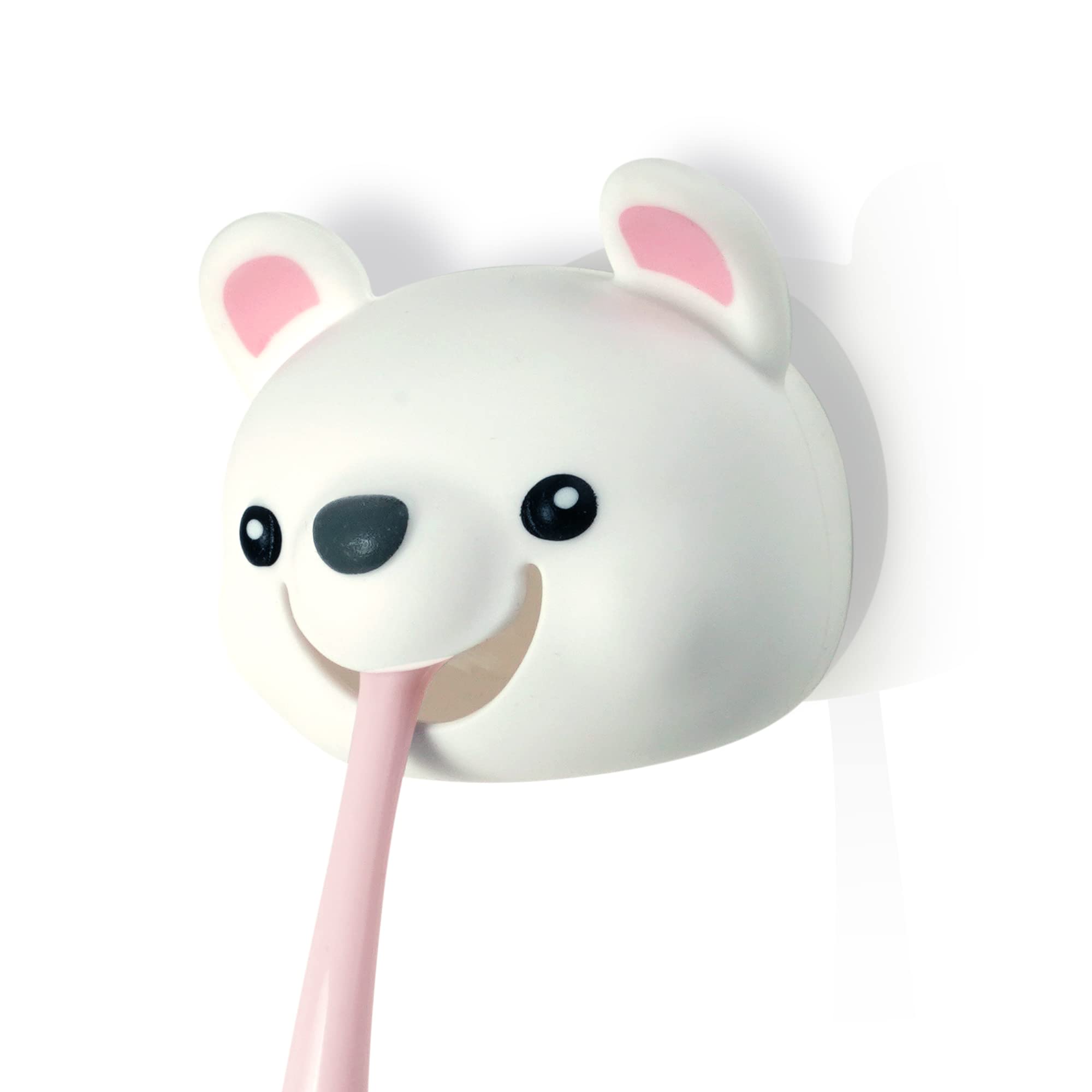 Hoobbe Polar Bear Toothbrush Holder for Kids - Bathroom Organizer with Suction Cup for Mirror/Wall Mounting