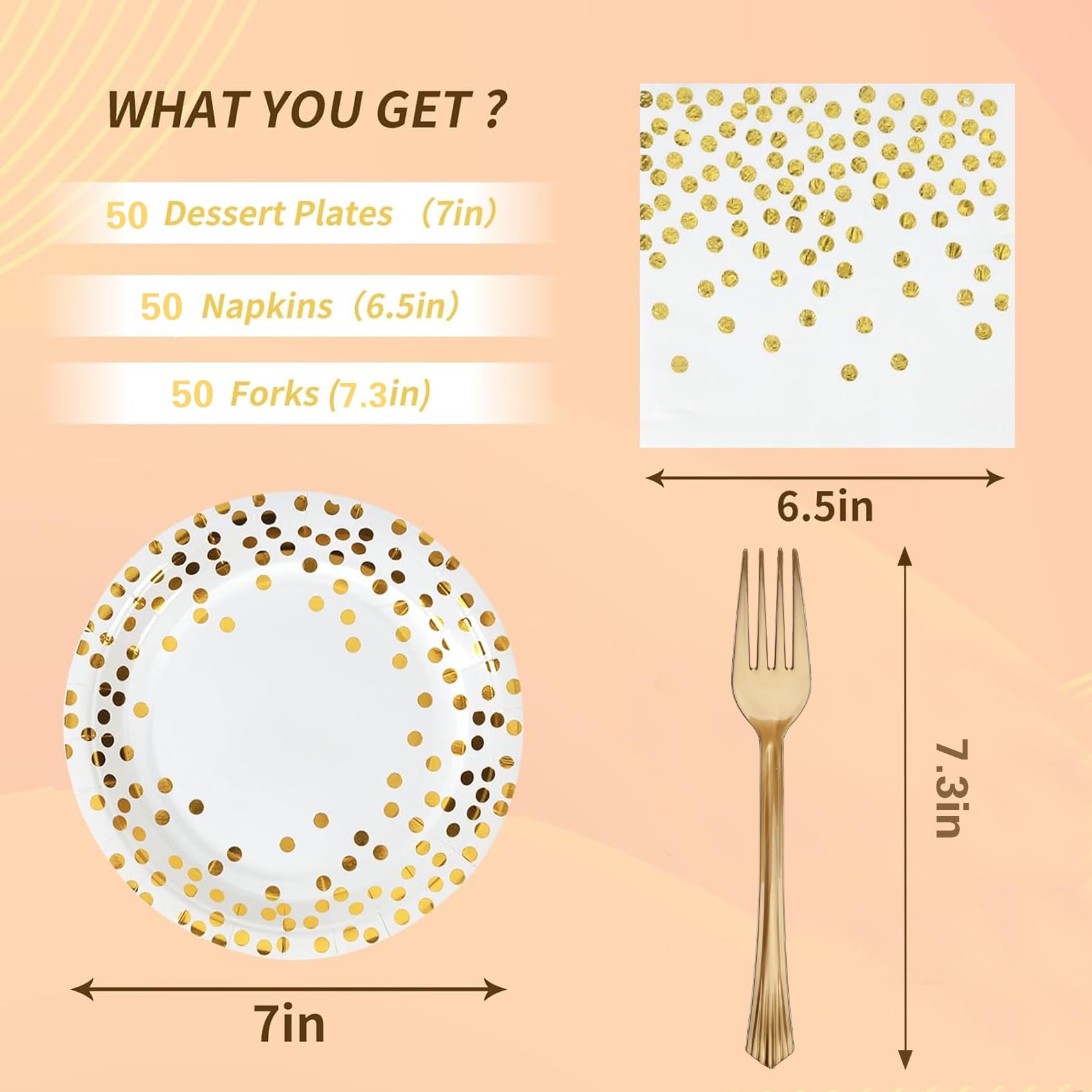 Premium White & Gold Disposable Party Tableware Set - 50 x 7