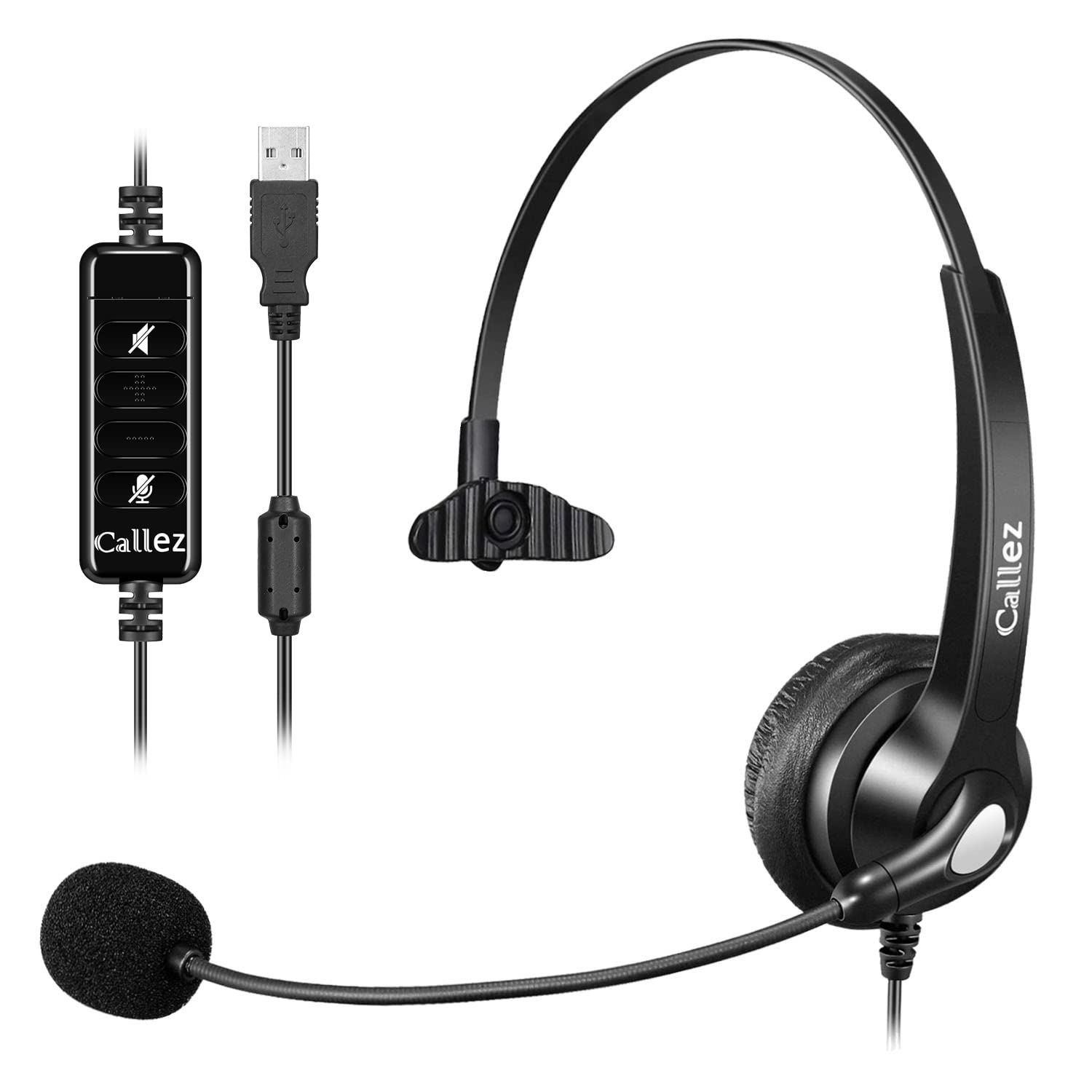 Noise Cancelling USB Headset with Microphone for PC & Mac - Wired Computer Headphones for Call Center, Office, Classroom, Skype, Zoom - Perfect for Remote Work, Online Meetings & Gaming
