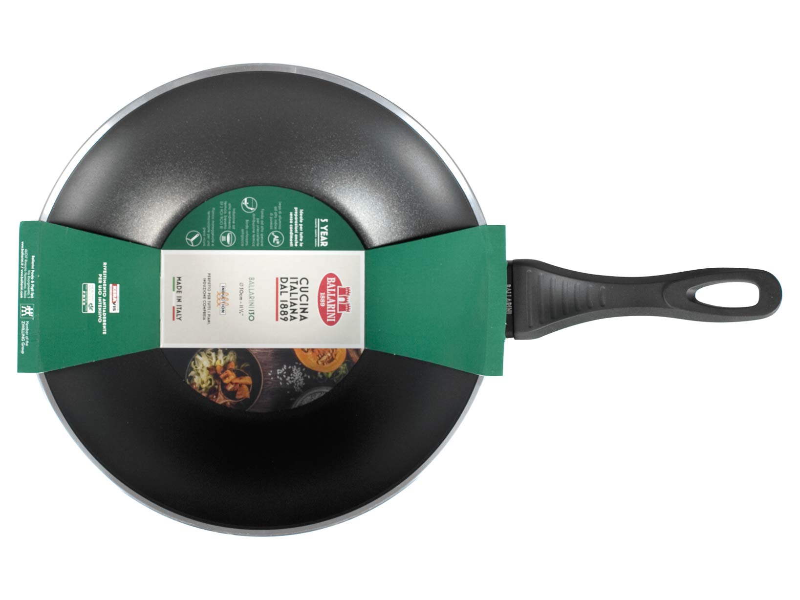 Ballarini 509043 13-Inch Nonstick Induction Wok Pan with Handle, 30cm Aluminum Cookware for Stir-Frying, Sautéing & Deep Frying - Perfect for Asian Cuisine & Home Cooking