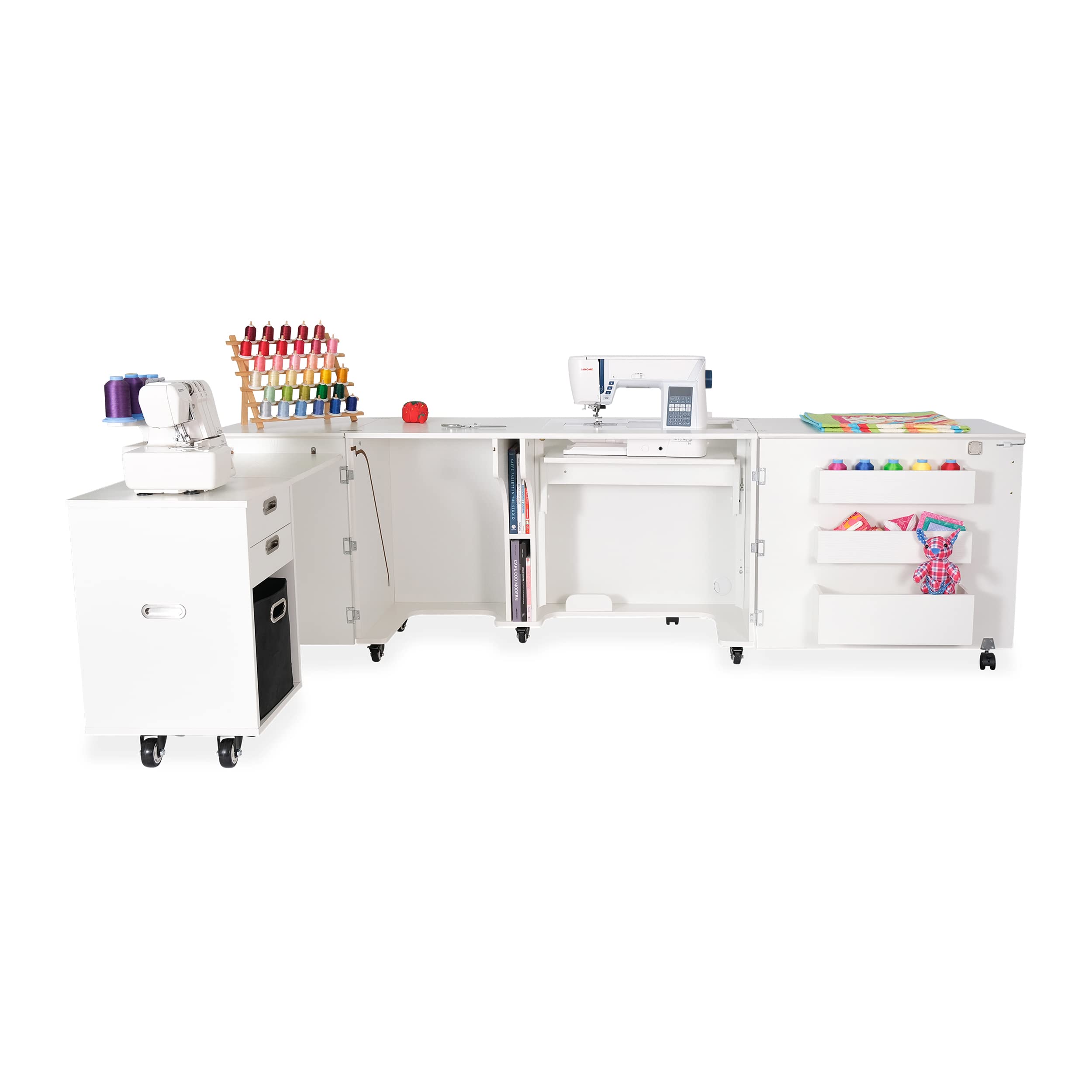 Premium Kangaroo Sewing Cabinet with Quilt Blocks - Ash White Storage Organizer for Quilting & Crafting | Perfect for Home Studios & DIY Sewing Projects