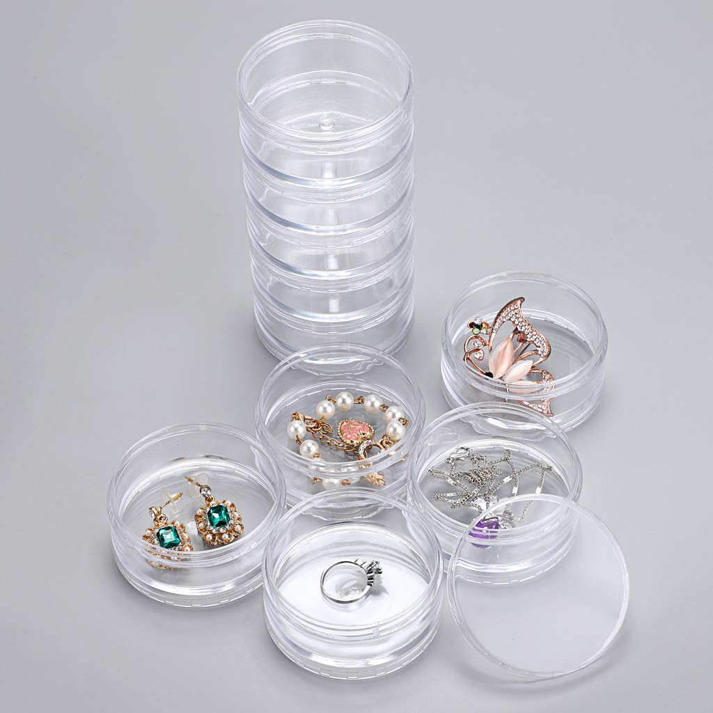 Hipiwe 2 Pack Clear Plastic Round Storage Jars with 5 Compartments - Organizer Box for Jewelry, Beads, Pills, Sewing & Craft Supplies | Perfect for Home, Office & DIY Projects Storage