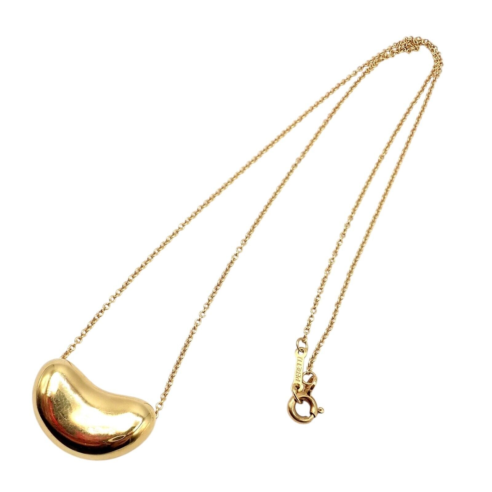 Authentic Tiffany & Co Elsa Peretti 18k Yellow Gold Medium Bean Necklace - Elegant Jewelry Gift for Women, Perfect for Weddings & Special Occasions