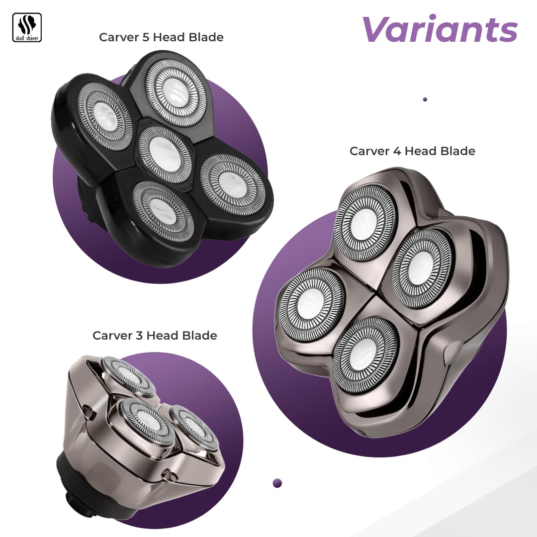 Skull Shaver Carver PRO 4 Head Replacement Blade - Premium Hypo-Allergenic Electric Razor Blades for Bald Head Shavers (Men & Women) - Perfect for Travel, Gym & Daily Smooth Shaving