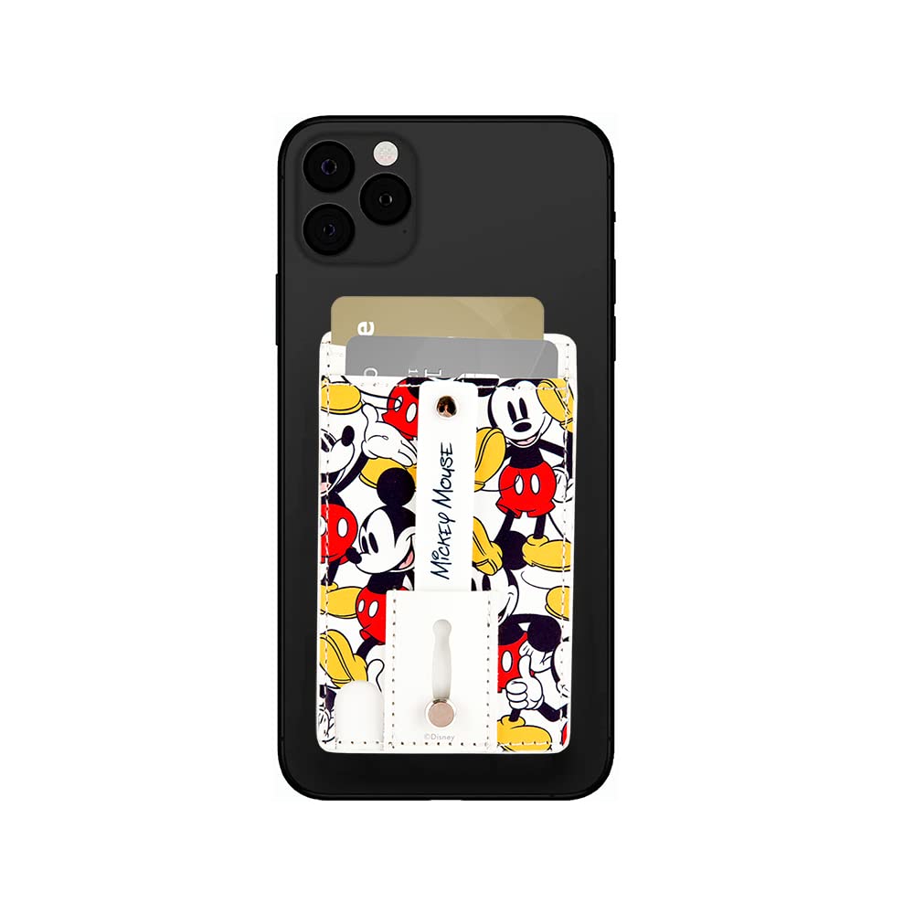 iJoy Disney Mickey Thumbs Up Phone Wallet Stick On - Adhesive Card Holder & Phone Grip with Built-in Finger Strap - Doubles as Kickstand for iPhone, Samsung & Smartphones - Perfect for Travel, Shopping & Hands-Free Viewing