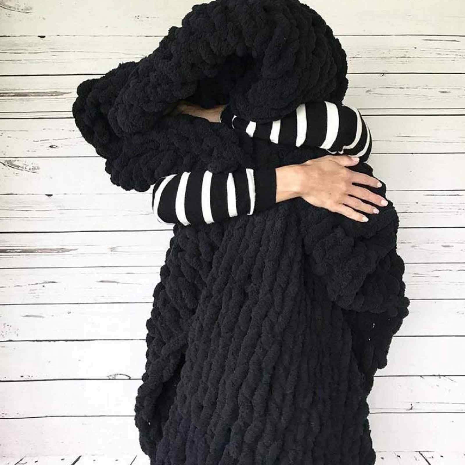 Chunky Knit Wool Blanket - Handmade Chenille Throw Blanket for Sofa, Yoga Mat & Chair - Large Cozy Home Decor for Living Room, Bedroom & Outdoor Use