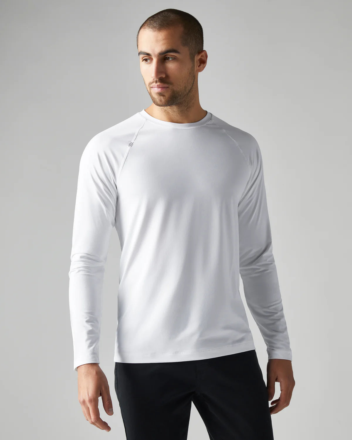 Rhone Men's Reign Long Sleeve Performance T-Shirt - Moisture Wicking, Breathable, Slim Fit Workout Shirt for Gym, Running & Training (White)