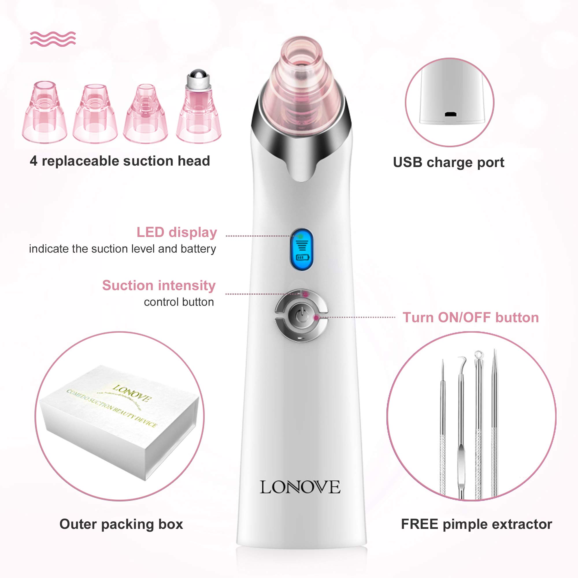 Electric Blackhead Remover - 5 Suction Power Pore Vacuum Cleaner for Face & Nose Care