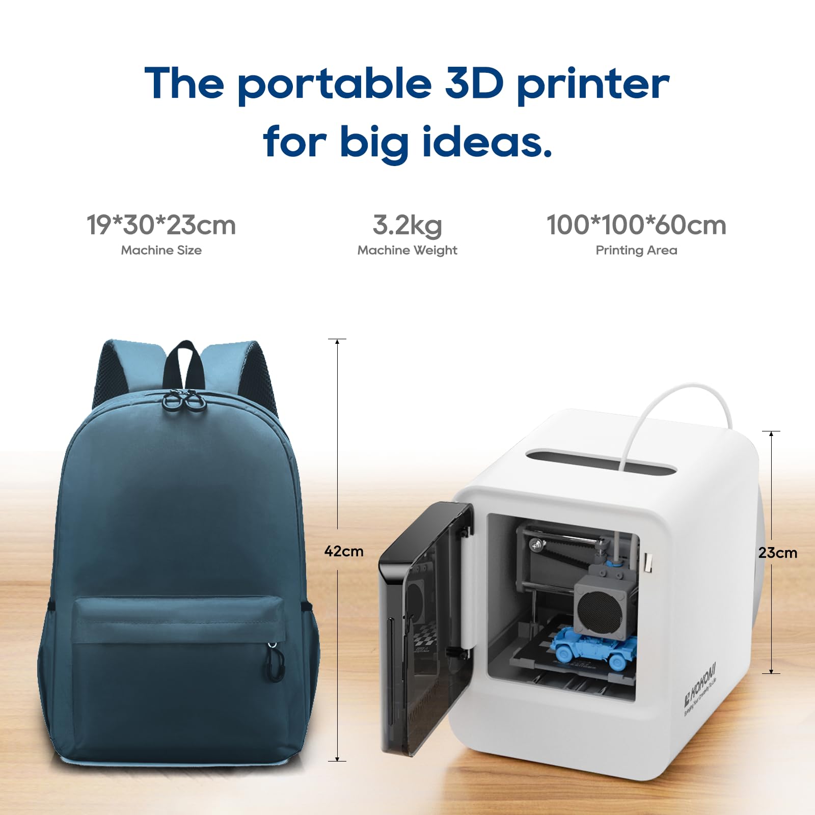 EC2 Mini Smart 3D Printer - Fully Assembled Auto-Leveling AI Modeling Printer for Kids & Beginners | High Precision PLA Printing (White) | Perfect for Home, School & DIY Projects
