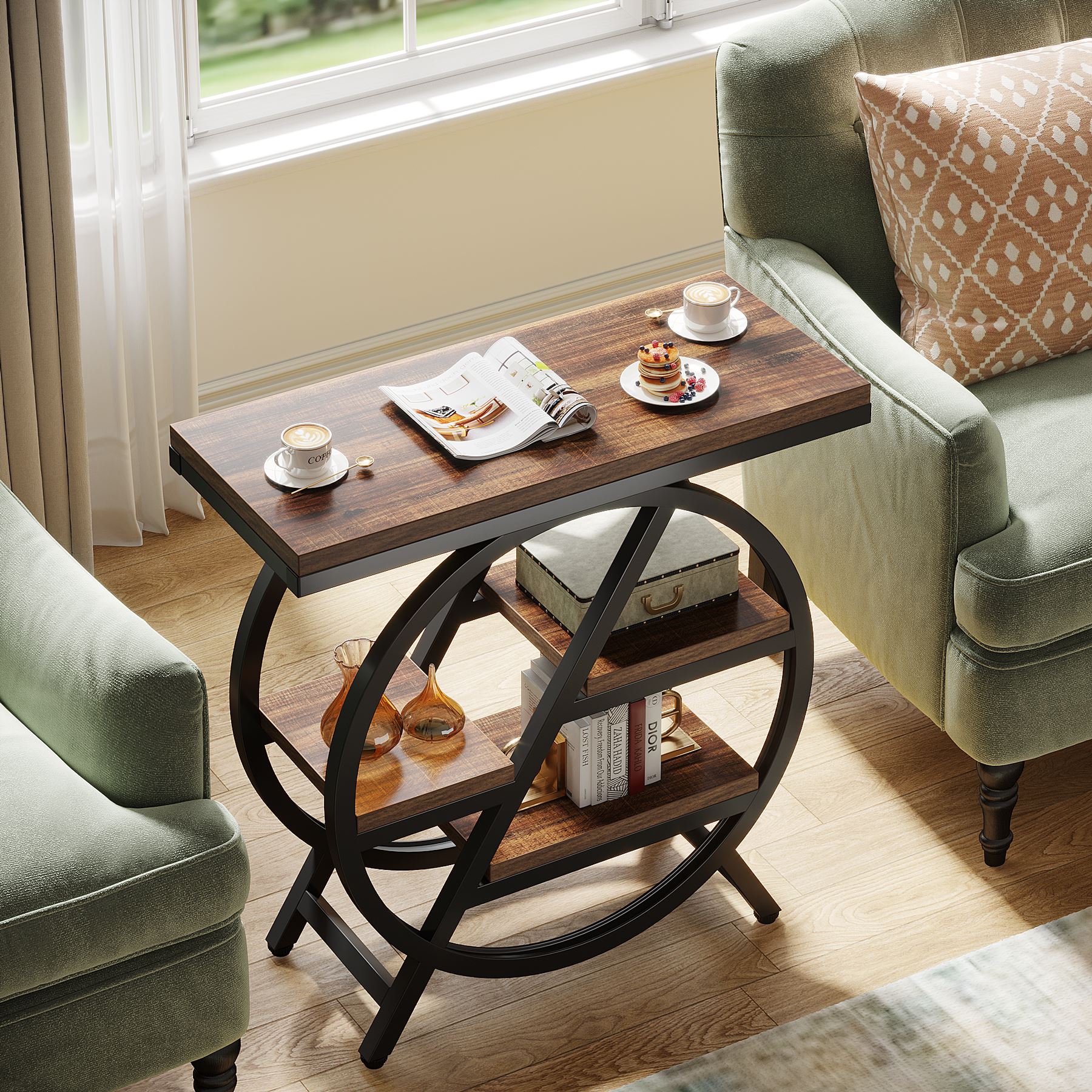 4 Tier End Table with Storage Shelves - Compact Side Table for Living Room, Bedroom, or Office - Perfect for Snacks, Books, and Decor Organization