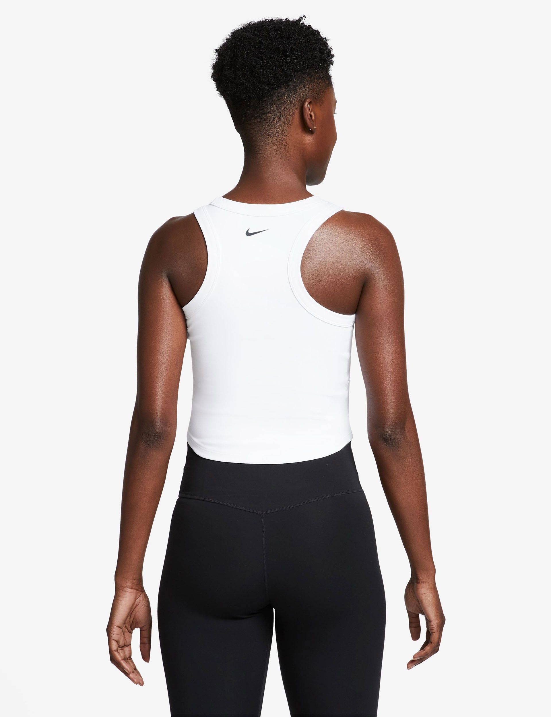 Nike Dri-FIT Cropped Fitted Tank Top for Women - White & Black - Moisture-Wicking Workout Top for Yoga, Running & Gym