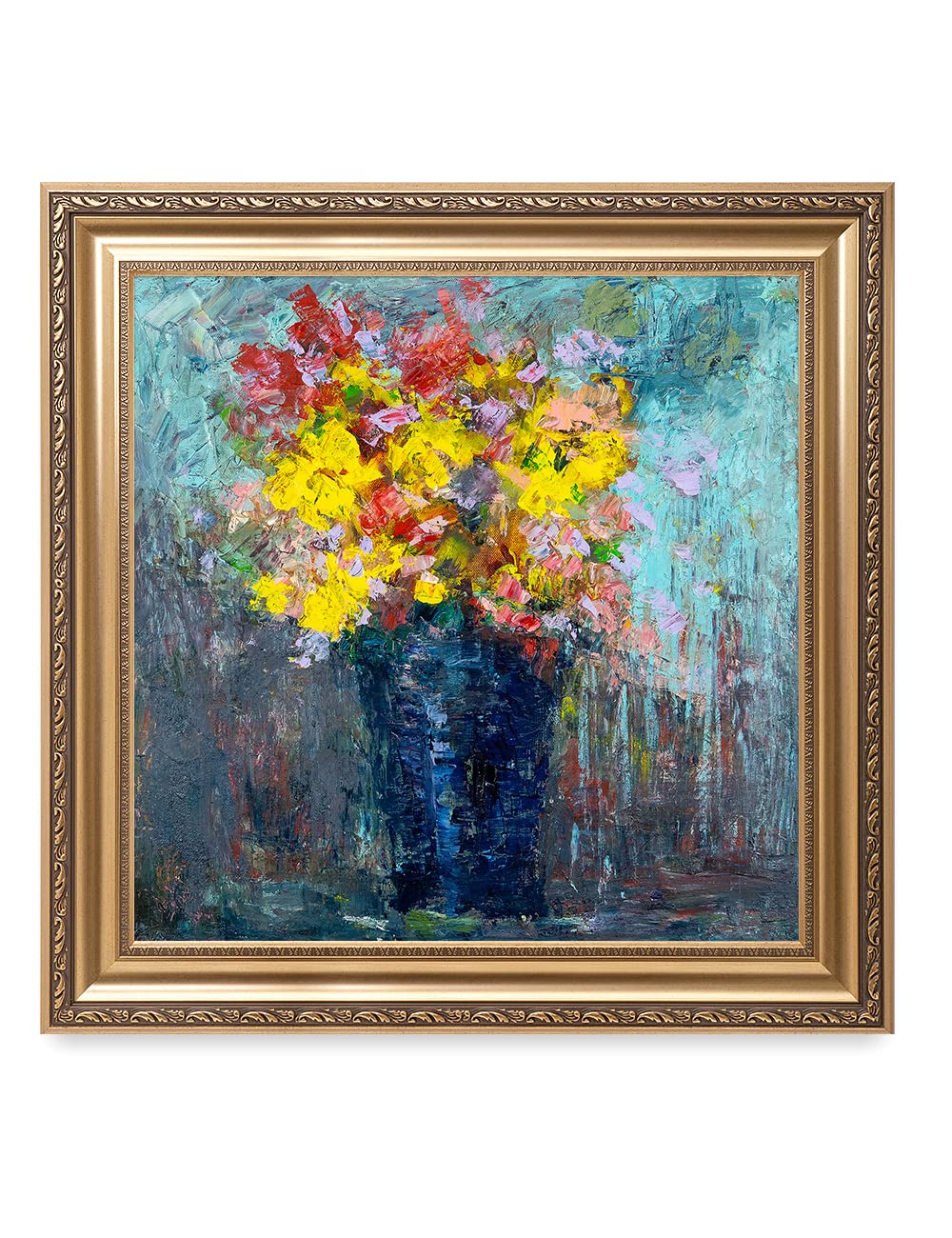 DECORARTS - After The Rain by David Ma - Floral Abstract Wall Art Print - Giclee Canvas in Classic Gold Frame (30x30 Inches) - Ready to Hang - Perfect for Living Room, Bedroom & Office Decor