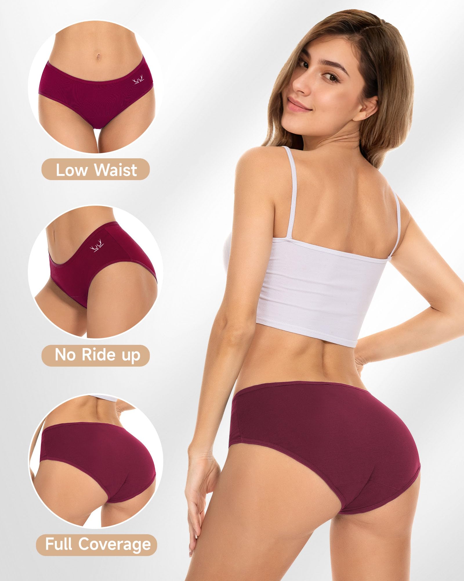 PULIOU Women's Cotton Hipster Panties - Low Waist Stretch Seamless Underwear - 6 Pack Breathable Briefs for Everyday Comfort & Lounge Wear