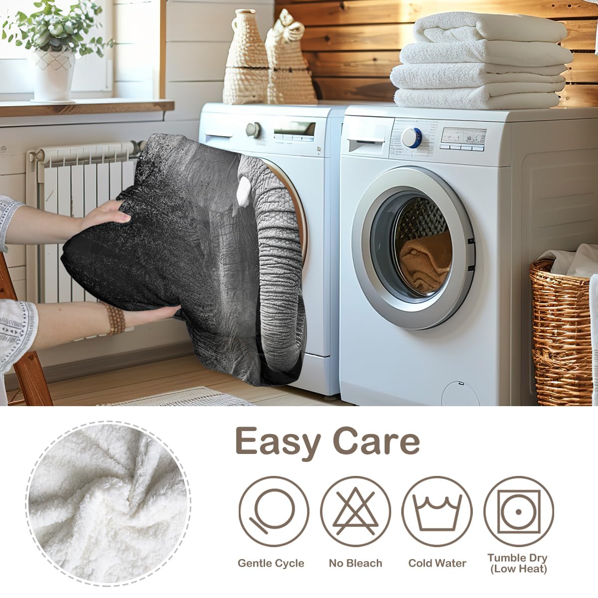 Soft Plush African Elephant Fleece Throw Blanket for Kids - Grey & Black Sherpa Blanket (50x60 Inches) - Cozy Couch & Chair Blanket for Girls & Boys - Perfect for Bedroom, Nursery, and Living Room