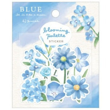 Blooming Palette Flake Sticker - Blue Floral Decals for Scrapbooking, DIY Crafts & Home Decor - Waterproof Vinyl Stickers for Laptops, Journals & Phone Cases