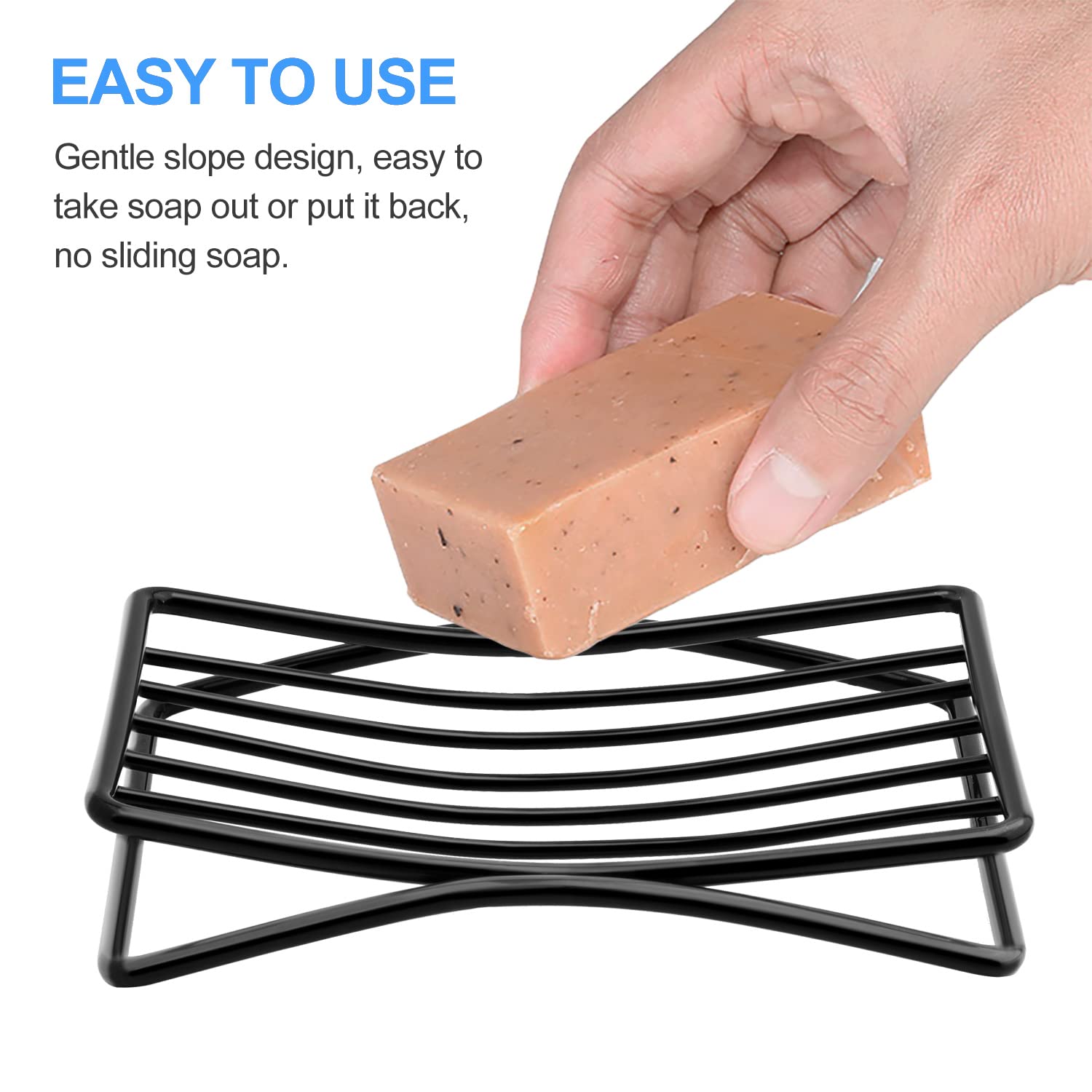 Stainless Steel Soap Dish & Sponge Holder - Self-Draining Bar Soap Tray for Shower, Bathroom, Kitchen Sink - Quick Dry & Easy Cleaning - Black - Perfect for Showers, Bathtubs, and Kitchen Countertops