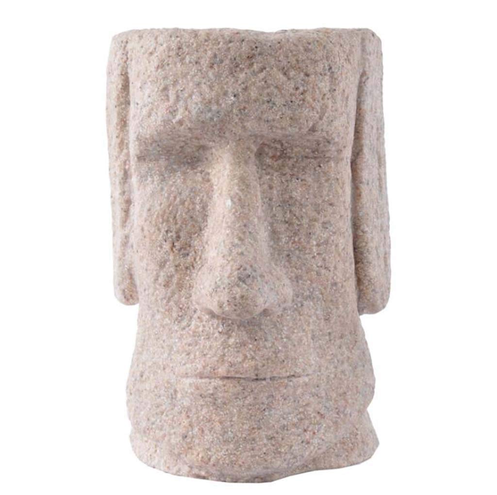 LIUSHI Easter Island Moai Stone Head Statue - Handcrafted Sandstone Resin Pen Holder & Desk Decor (10×11×14cm) - Perfect for Office, Study & Home Décor | Unique Gift Idea for Collectors & Travel Enthusiasts