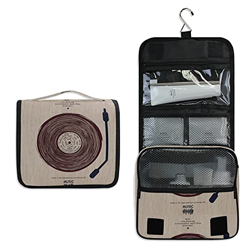 Portable Vinyl Record CD Player & Cosmetic Travel Bag - Hanging Toiletry Organizer with Hook for Women, Makeup Brush Case, Bathroom Storage (Perfect for Travel, Gym & Home Use)
