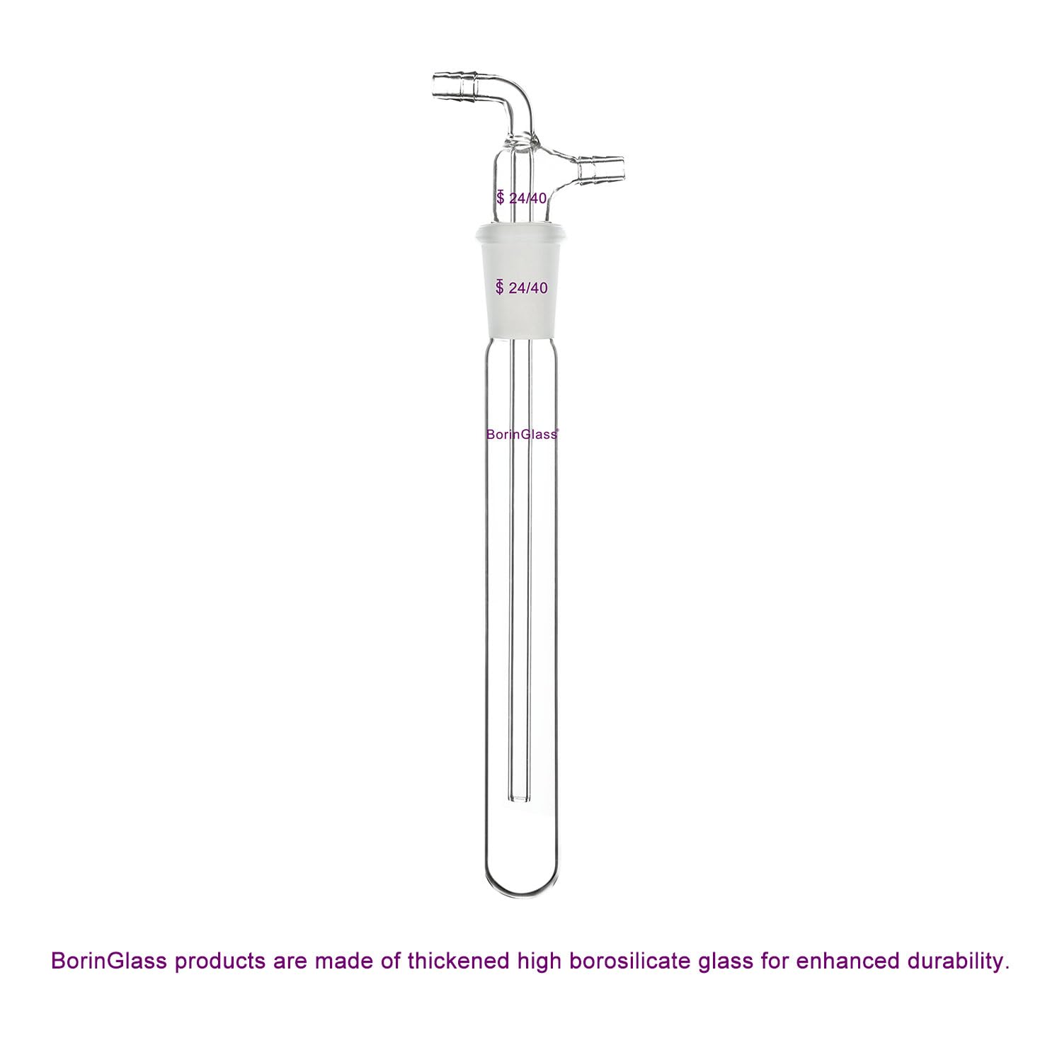 BorinGlass Glass Vacuum Cold Trap Bubbler - 200mm Length with 24/40 Joint & 10mm Serrated Hose - Ideal for Chemistry Labs, Distillation, and Scientific Experiments