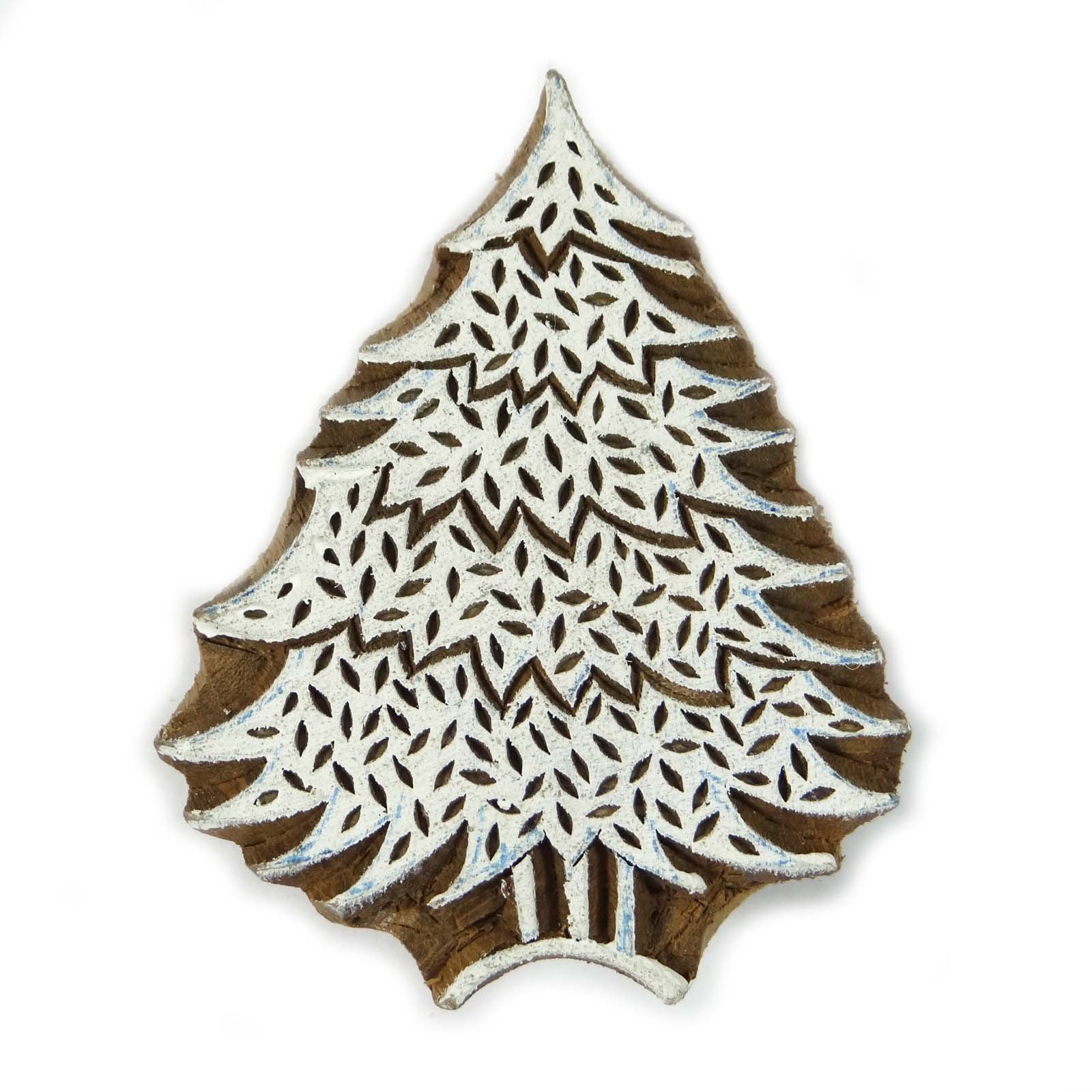 Hand Carved Indian Wood Christmas Tree Stamp for Fabric Printing - DIY Holiday Decor, Gift Wrapping & Textile Crafts