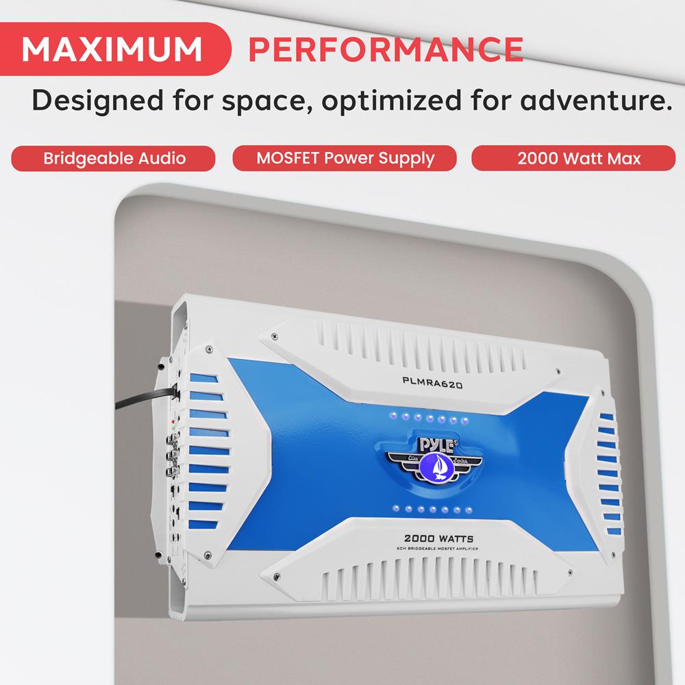 6 Channel Elite Series Marine Amplifier - High Power Waterproof Boat Audio System for Boats, Yachts & Marine Vehicles