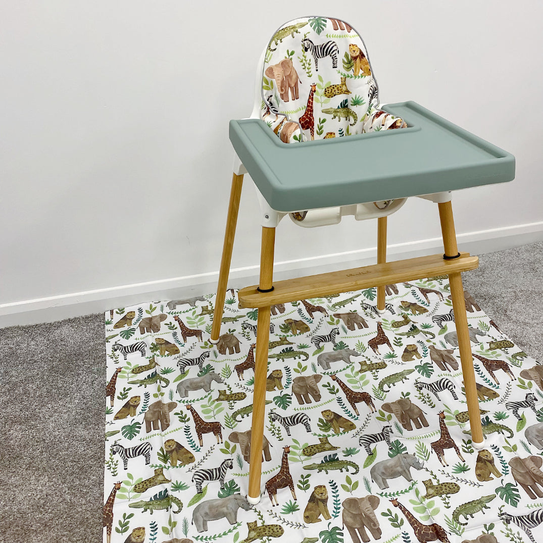 Waterproof High Chair Cover with Safari Animals Print - Durable & Easy Clean for Baby Feeding - Perfect for IKEA Antilop & Other High Chairs - Home, Restaurant & Daycare Use