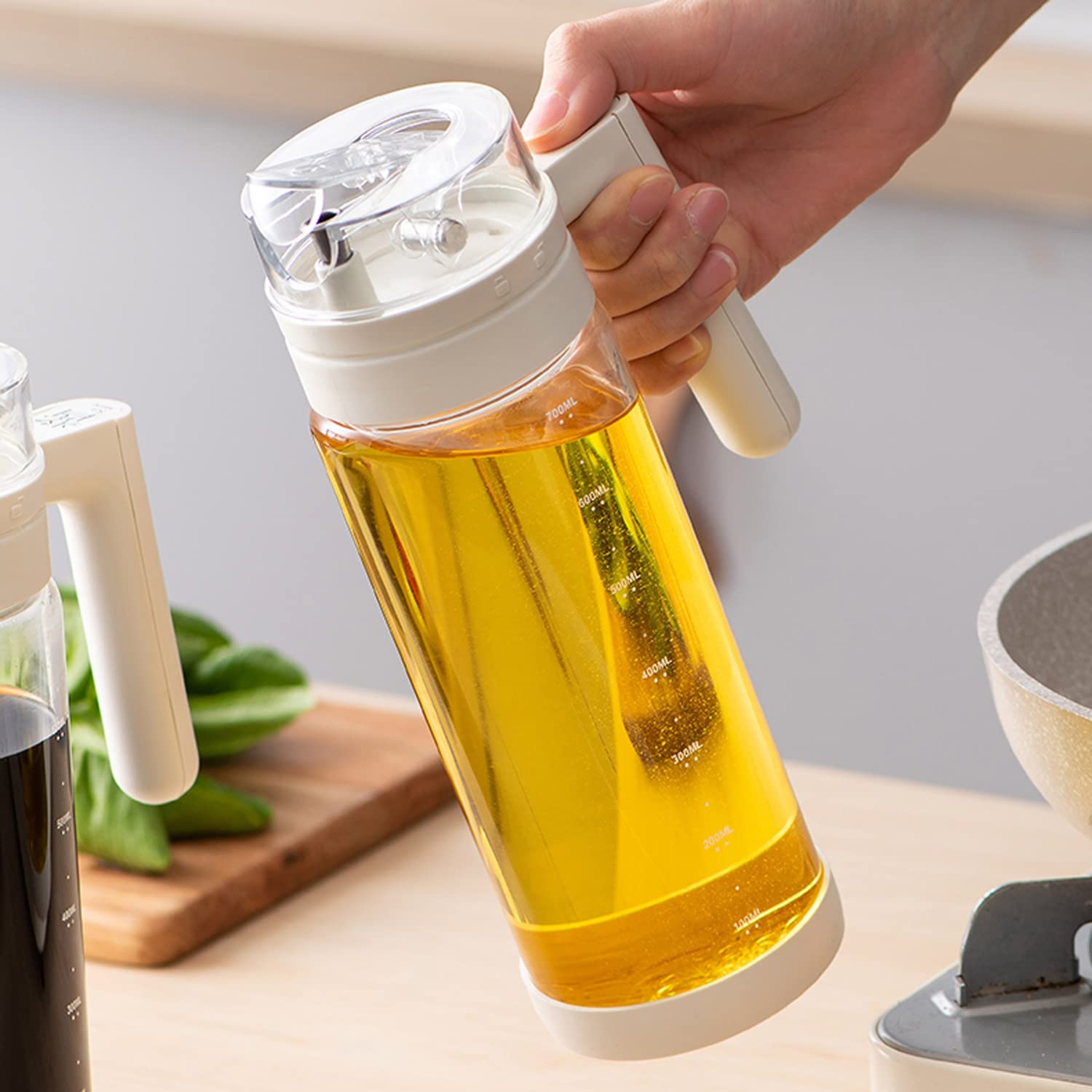 AVLUZ 700ml Glass Olive Oil & Vinegar Dispenser Bottle with Automatic Cap - Premium Kitchen Oil Cruet for Cooking, Baking, Grilling & BBQ - Perfect for Salad Dressing, Marinades & Tabletop Use