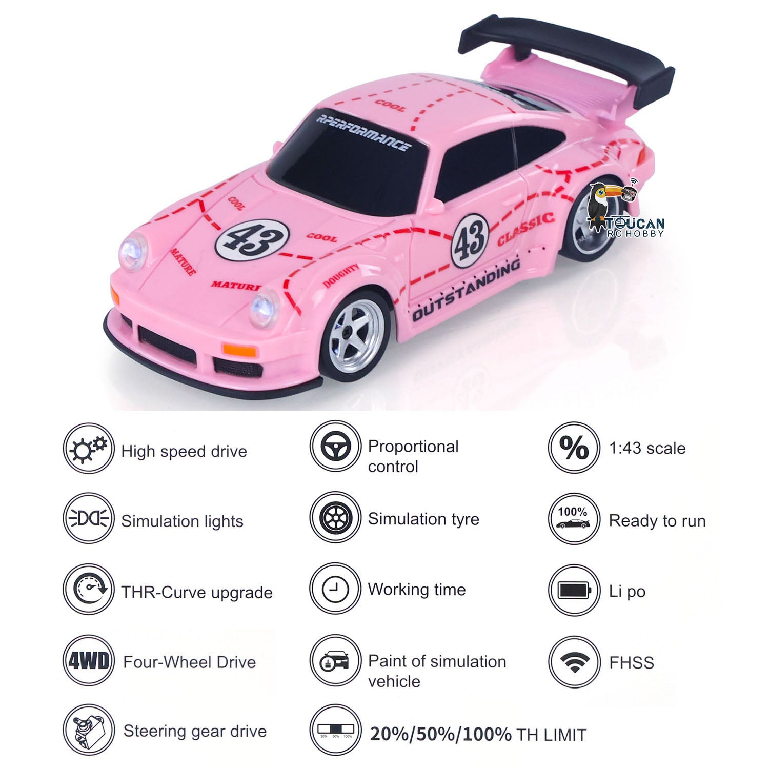 1/43 2.4G RC Drift Car - High Speed 15KM/H 4WD Mini Racing Vehicle with Battery & LED Lights - Ready-to-Run RTR Toy for Kids - Perfect for Indoor Racing, Birthday Gifts & Drift Competitions