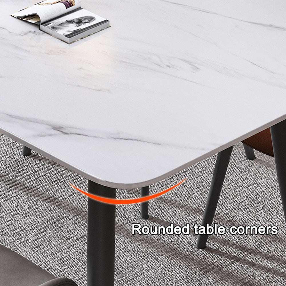 120x60cm Glossy Pandora Minimalist Slate Kitchen Dining Table - White Marble Top with Solid Metal Legs for Modern Home, Breakfast Nook, Small Space Dining & Office Workspace