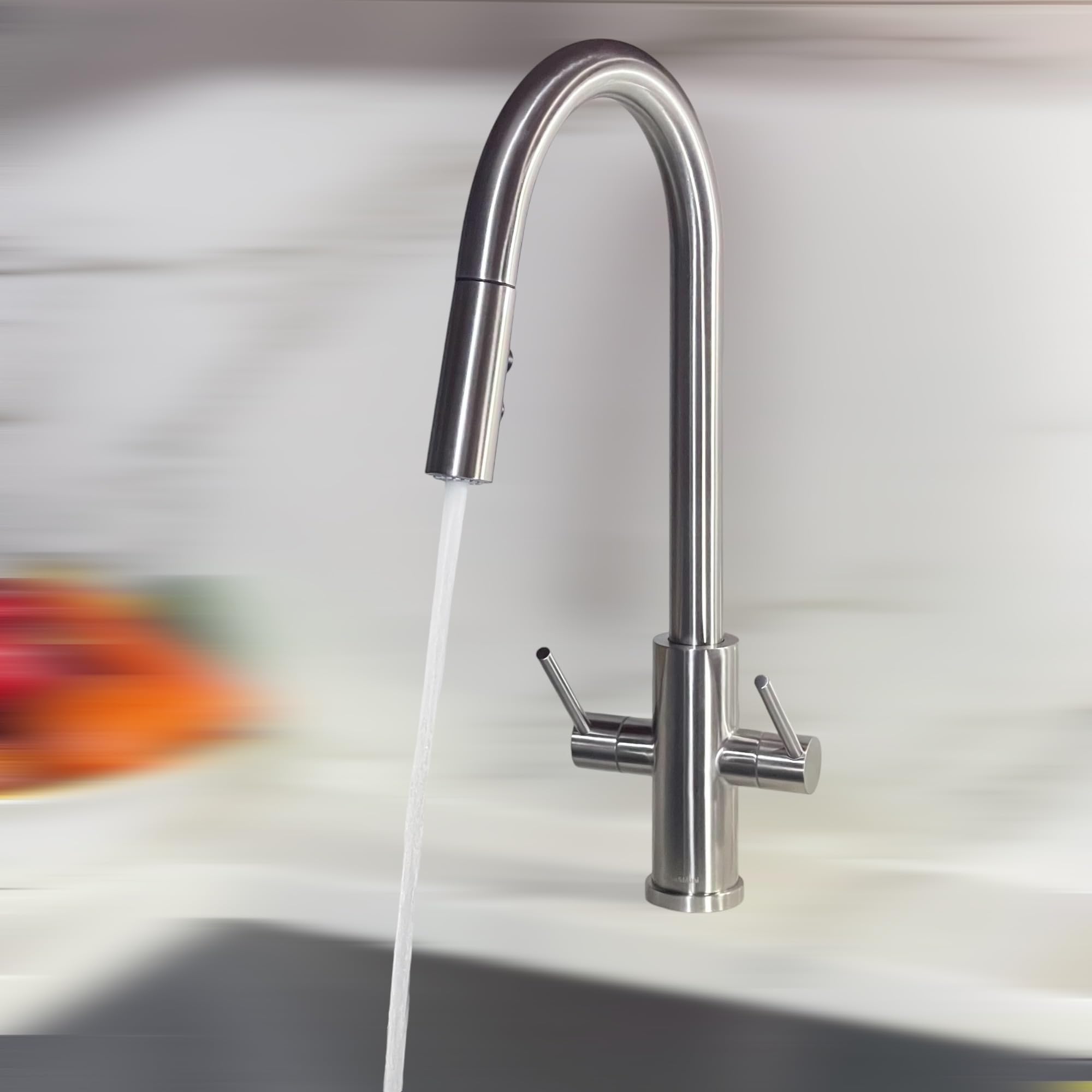 Brushed Nickel Kitchen Faucet with Pull Down Sprayer - 2 Handle High Arc Kitchen Sink Faucet for Modern Home & Restaurant Use