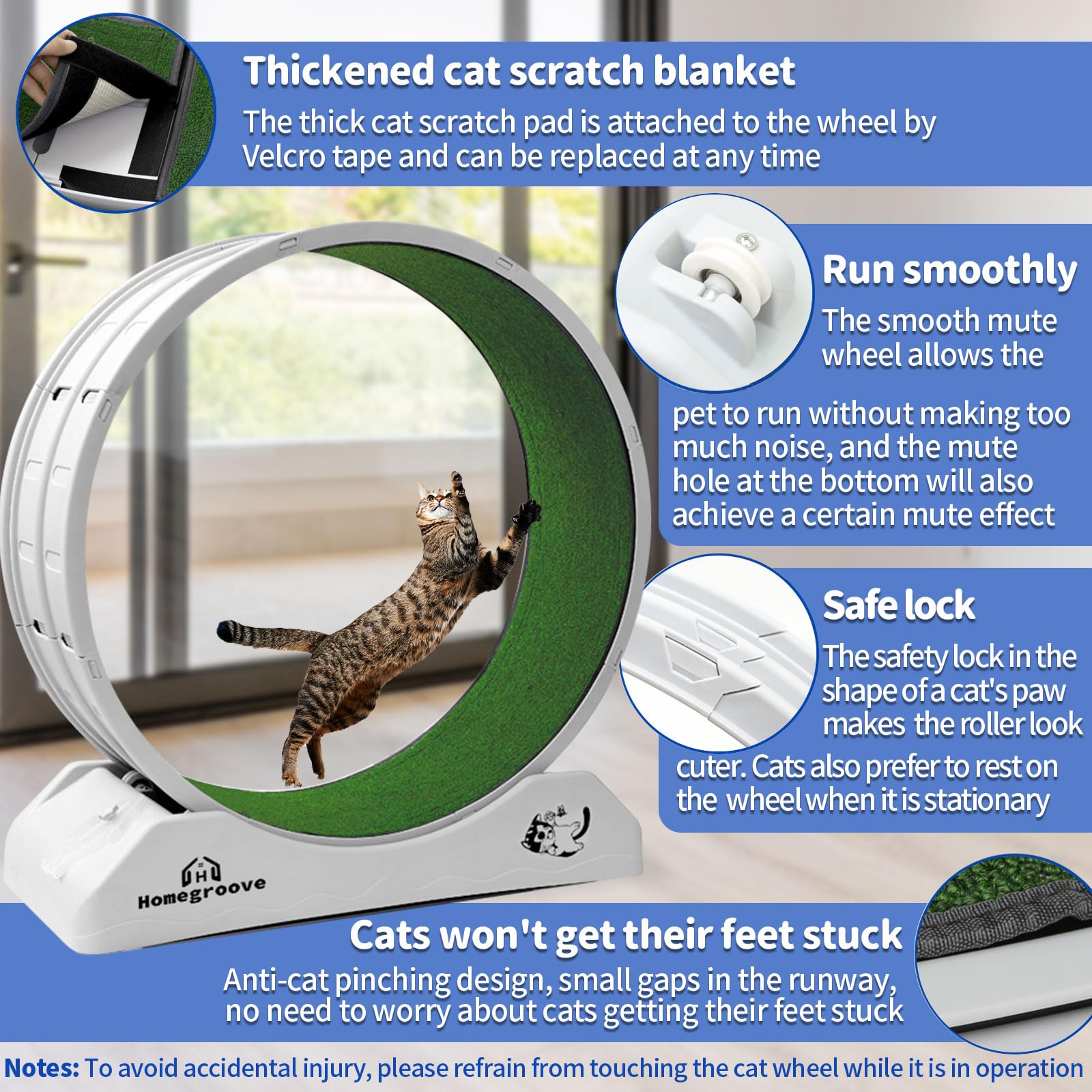 45 Inch Cat Exercise Wheel for Indoor Cats - Durable Plastic Cat Running Wheel with Soft Carpeted Runway - Large Cat Treadmill Exerciser for Fitness & Health - Perfect for Small Apartments & Active Cats