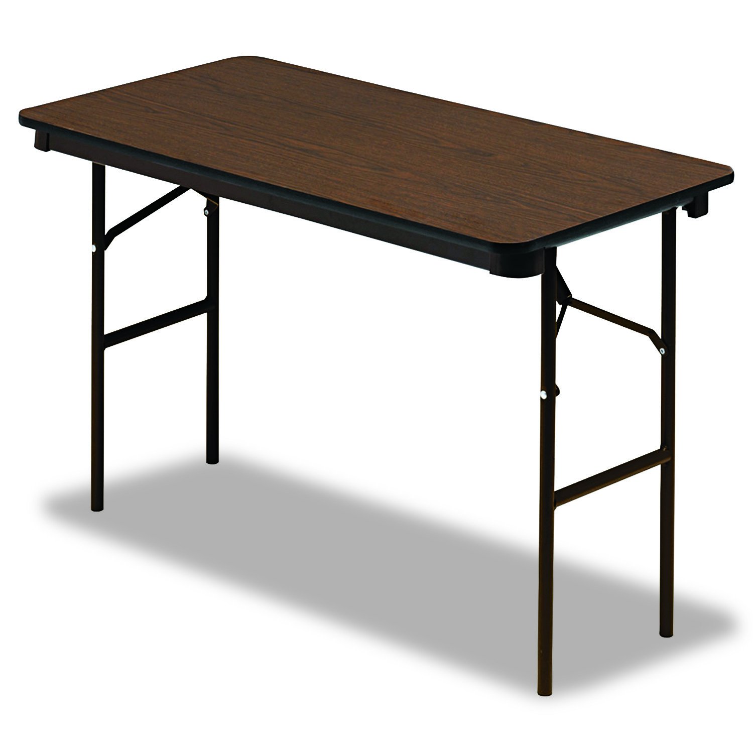 Iceberg OfficeWorks Classic Walnut Wood Laminate Folding Table with Brown Steel Legs - 24
