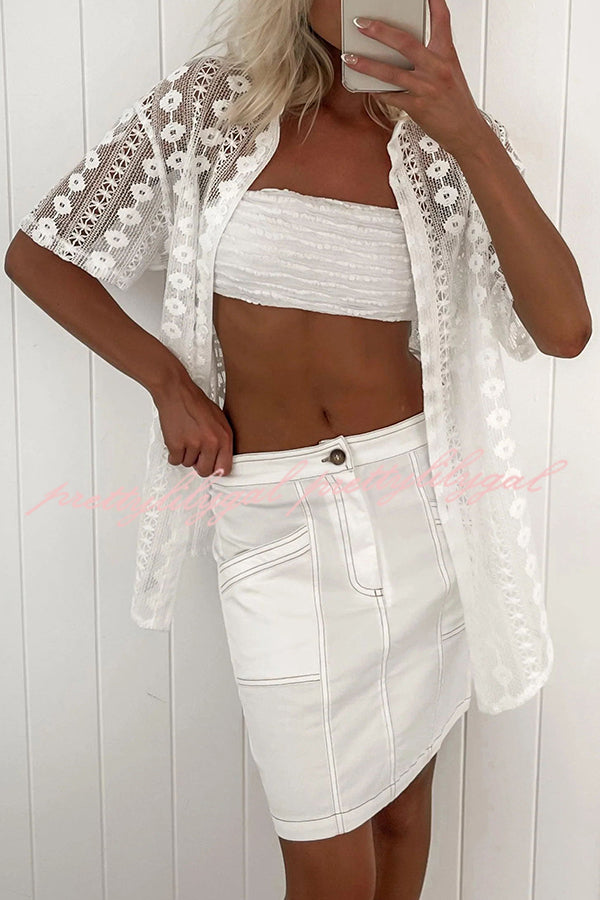 Floral Lace Short Sleeve Loose Blouse - Women's Summer Boho Top for Beach, Vacation & Casual Outings
