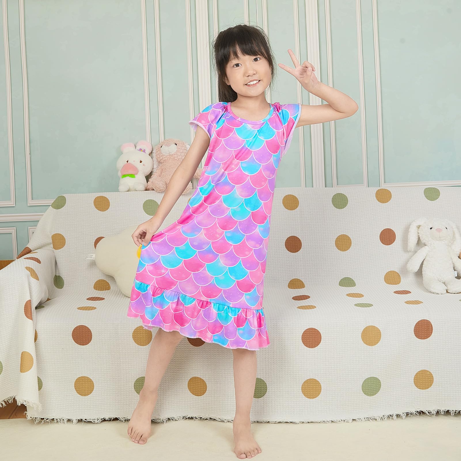 Play Tailor Girls Nightgowns - Toddler Pajamas & Mermaid Princess Dress Sleepwear for Little Kids | Soft & Comfortable Night Gowns for Bedtime & Playtime