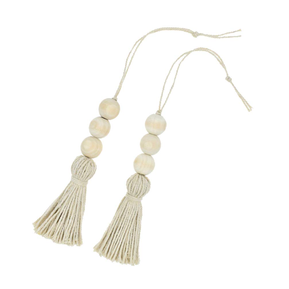 VICASKY 6pcs Wooden Tassel Beads Decorations - Cotton String Closet Door Handle Beads for Home, Wall, Window Hanging Pendant - Boho Room Decor, Bedroom & Living Room Accessories