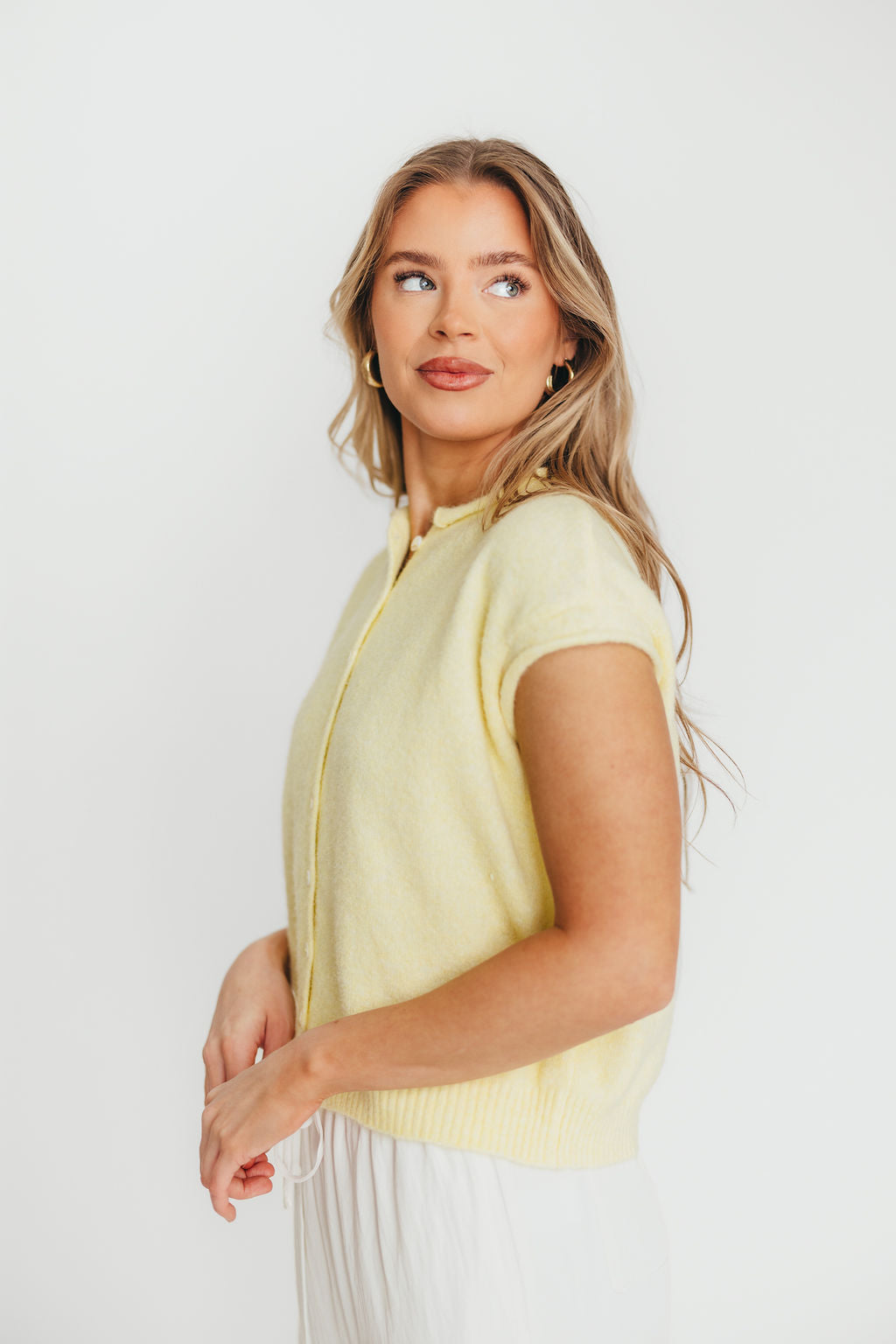 Wrenley Women's Knit Sweater Vest Cardigan - Soft Butter Yellow Pullover for Layering | Cozy Fall & Winter Fashion, Office Wear, Casual Outfits