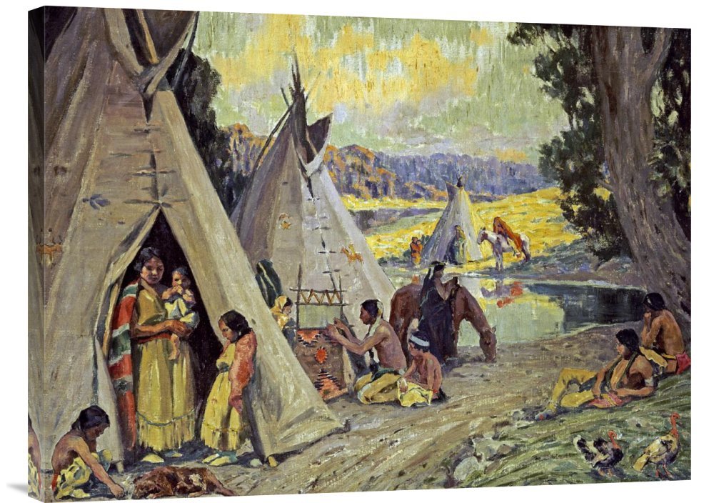 Eanger Irving Couse Indian Camp Gallery Wrap Giclee Canvas Wall Art Print - Native American Home Decor for Living Room & Bedroom