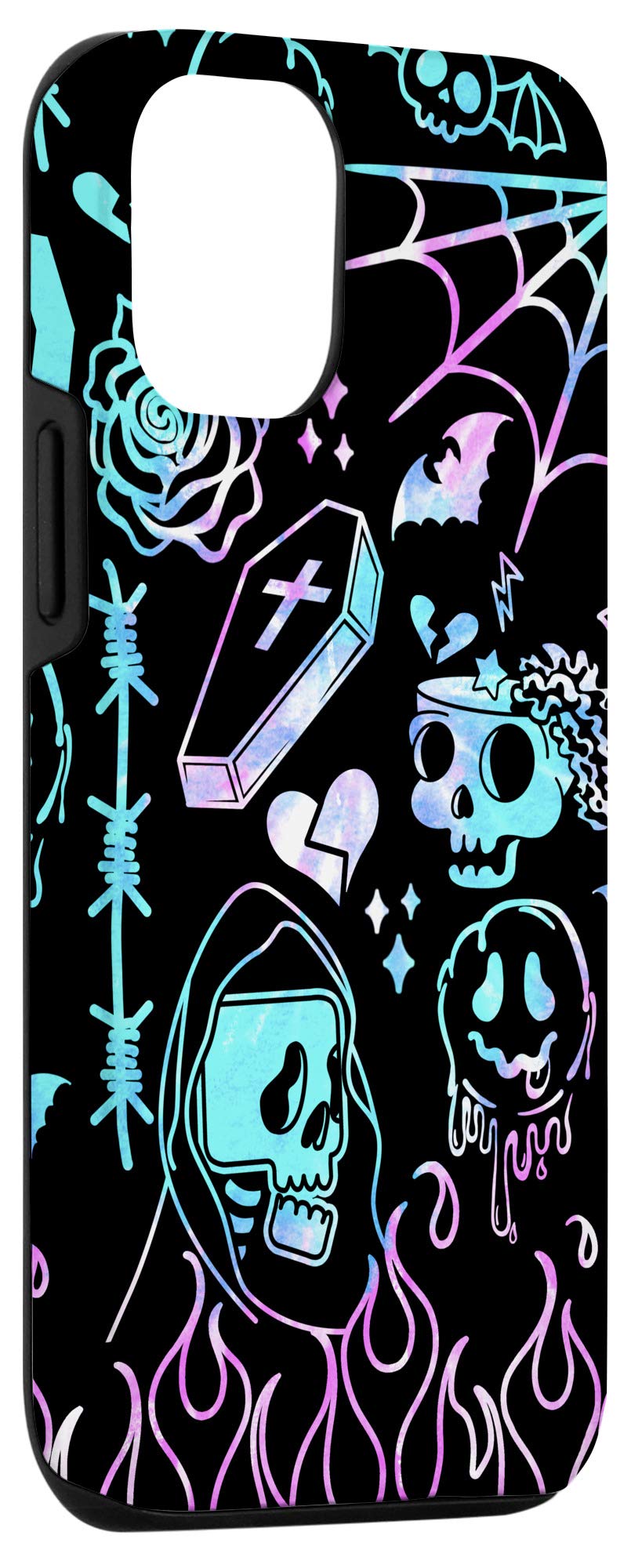 iPhone 12/12 Pro Case - Happy Face Smile Doodle Graffiti Design with Flames in Pastel Goth Style | Trendy Protective Cover for Everyday Use, School & Work