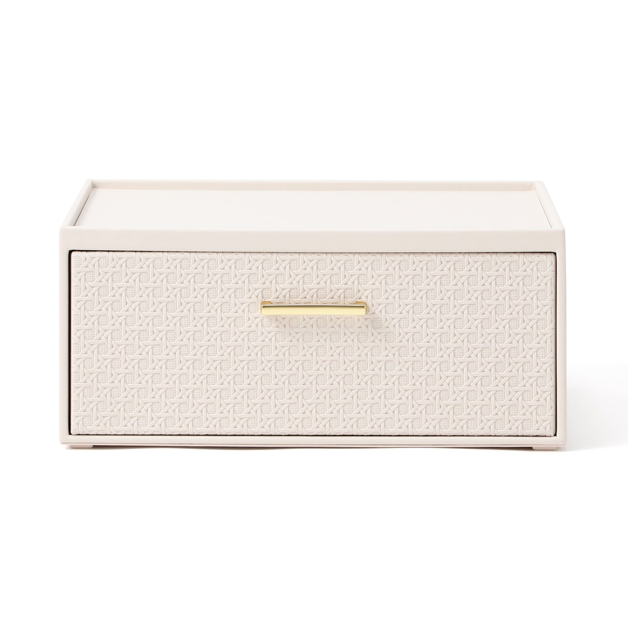 Embossed Stacking Drawer Organizer - Small Ivory Storage Box for Jewelry, Makeup & Office Supplies | Compact Drawer Organizer for Bedroom, Bathroom & Desk Organization