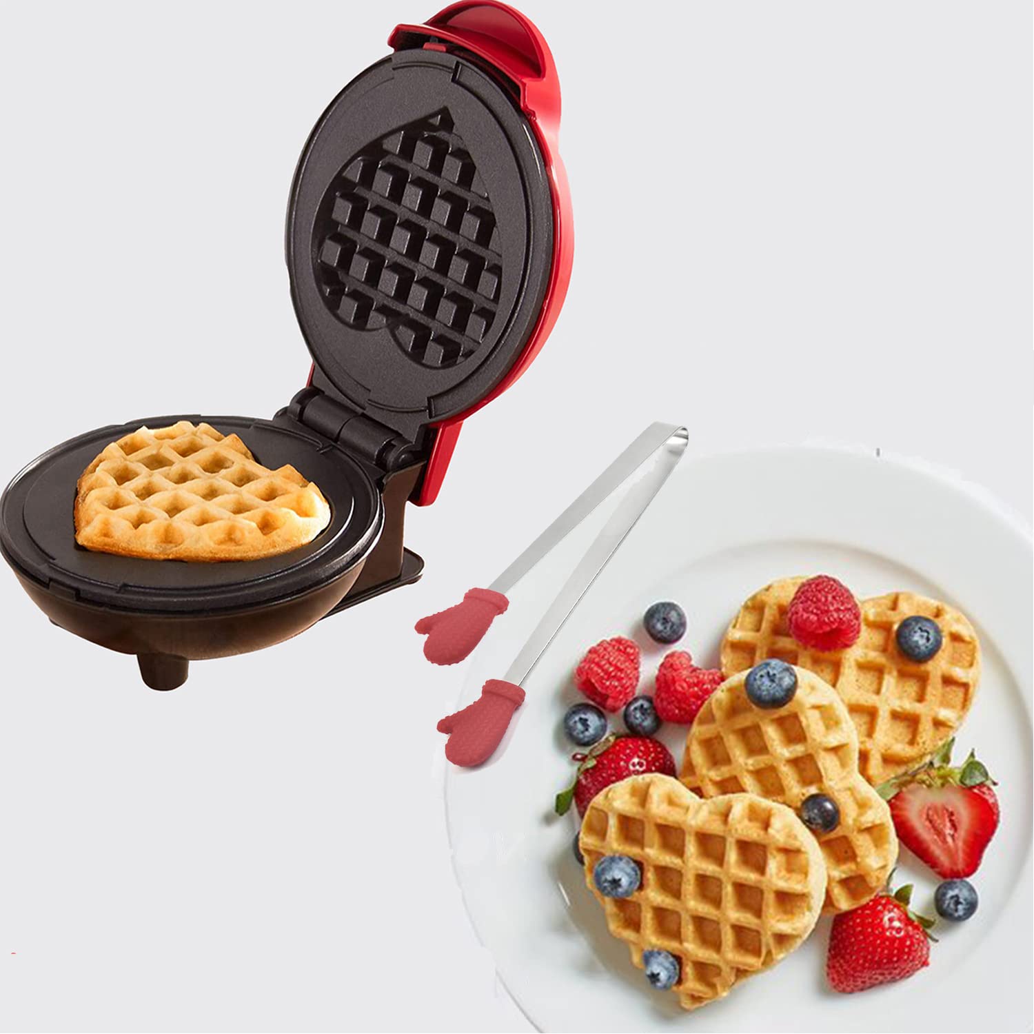 Mini Waffle Maker with Non-Stick Coating - 350W Heart-Shaped Waffle Iron for Kids, Perfect for Birthday Parties, Easter Breakfast & Family Gatherings