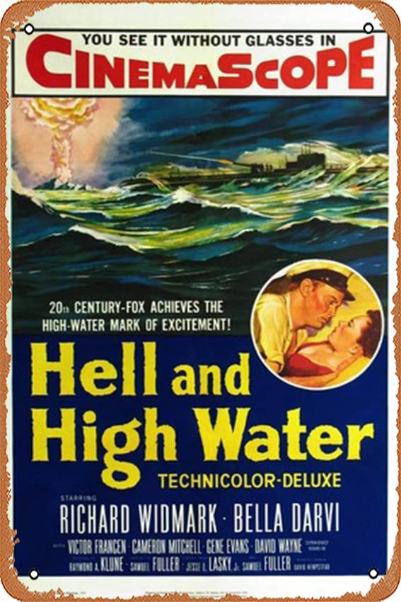 Vintage Tin Sign - Hell and High Water Movie Poster Wall Art - 8x12 Inch Retro Metal Decor for Cafe, Bar, Pub, Beer Club & Home - Perfect for Man Cave, Game Room & Themed Parties