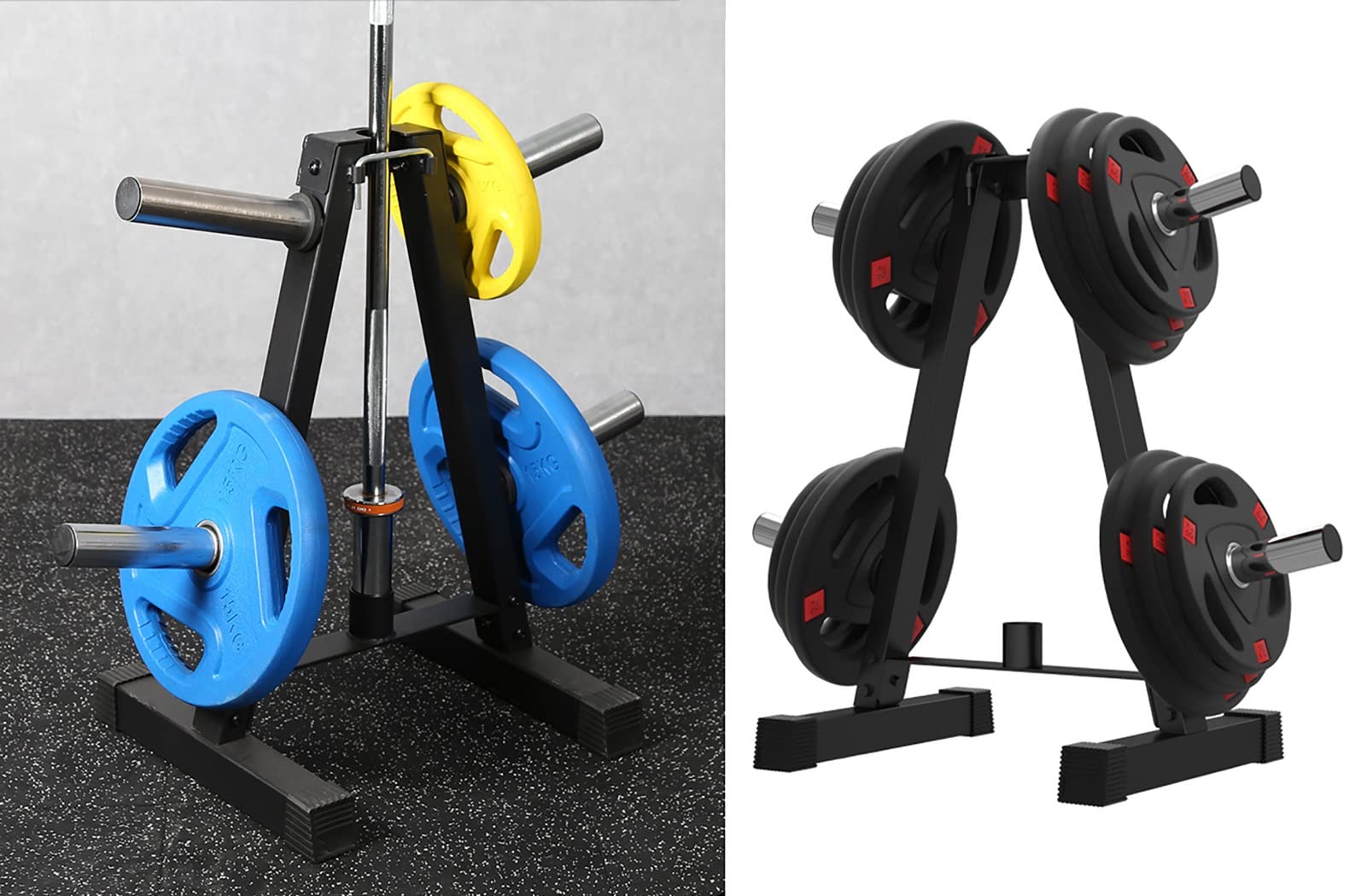 LVLONG Small Olympic Weight Plate Rack - Heavy Duty Barbell Weight Holder Tree with Protective Caps for Commercial & Home Gym Storage | Perfect for Weightlifting, CrossFit, and Strength Training Workouts