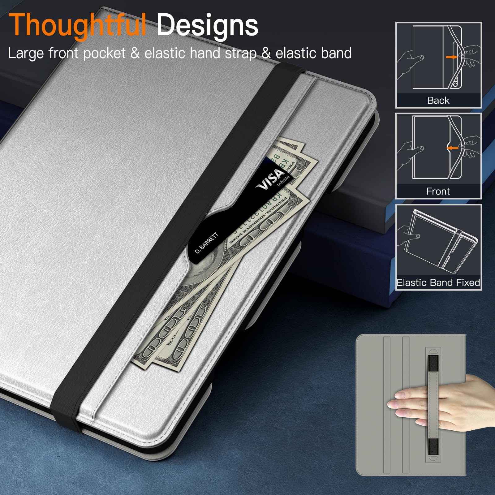 JETech iPad Pro 11-Inch Case (2020/2021/2022 Models 4th/3rd/2nd Gen) - Premium PU Leather Folio Cover with Hand Strap, Apple Pencil Holder, Storage Pocket & Multi-Angle Stand | Perfect for Work, Study & Travel (Silver)
