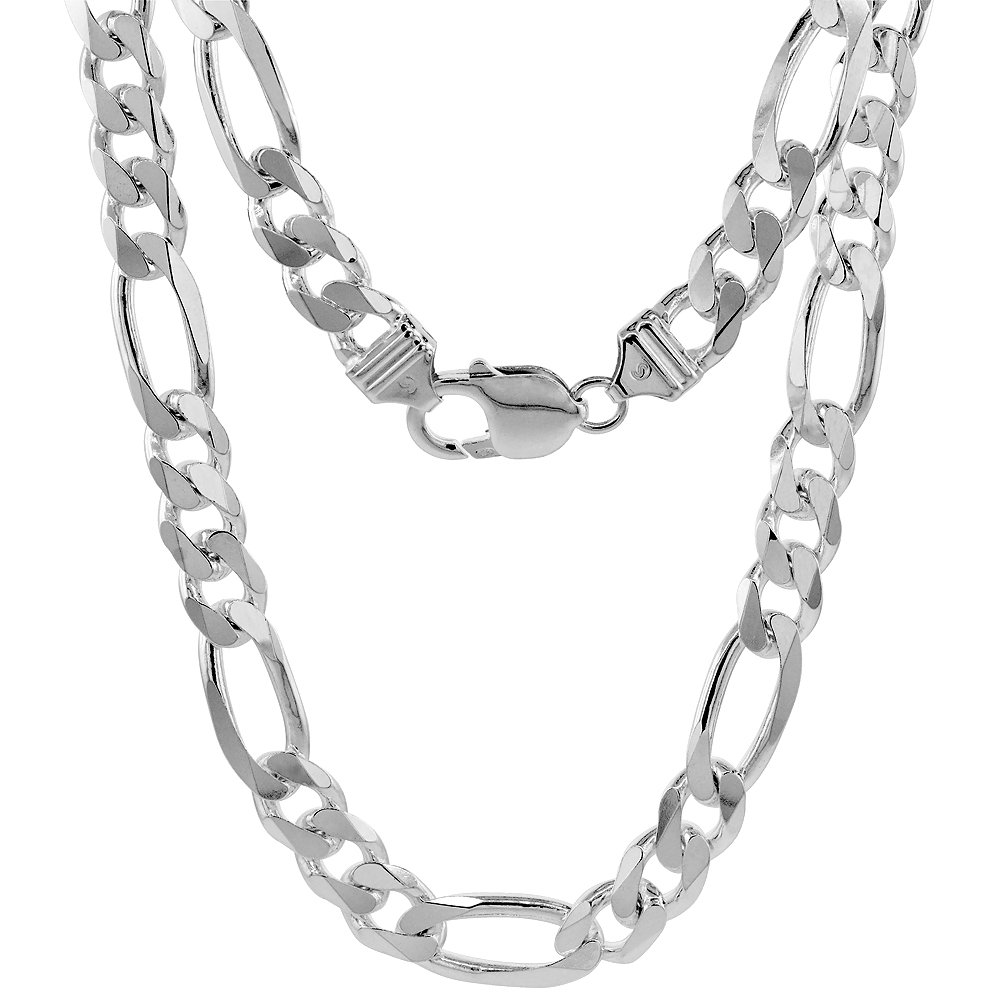 Premium 9mm Thick Sterling Silver Figaro Link Chain Necklace & Bracelet Set for Men and Women - Nickel-Free Italian Crafted with Beveled Edge (7-30 Inch) - Perfect for Gifts, Weddings & Everyday Fashion