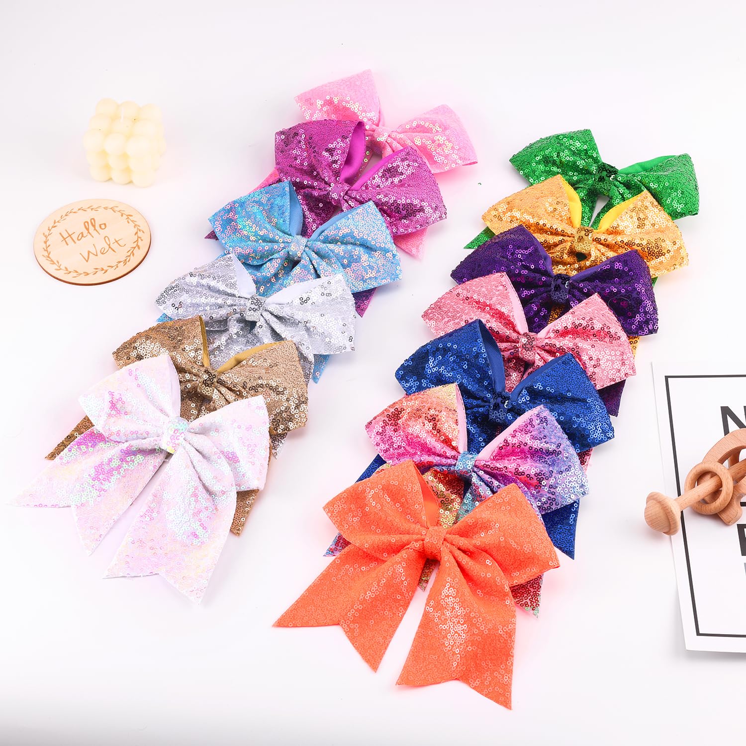 7 Inch Large Jumbo Glitter Cheer Bow Clip - Sequin Hair Bow with Tails for Girls & Teens - Perfect for Softball, Cheerleading Outfits & Uniforms (Red) - Great for Competitions, Games & School Spirit Events